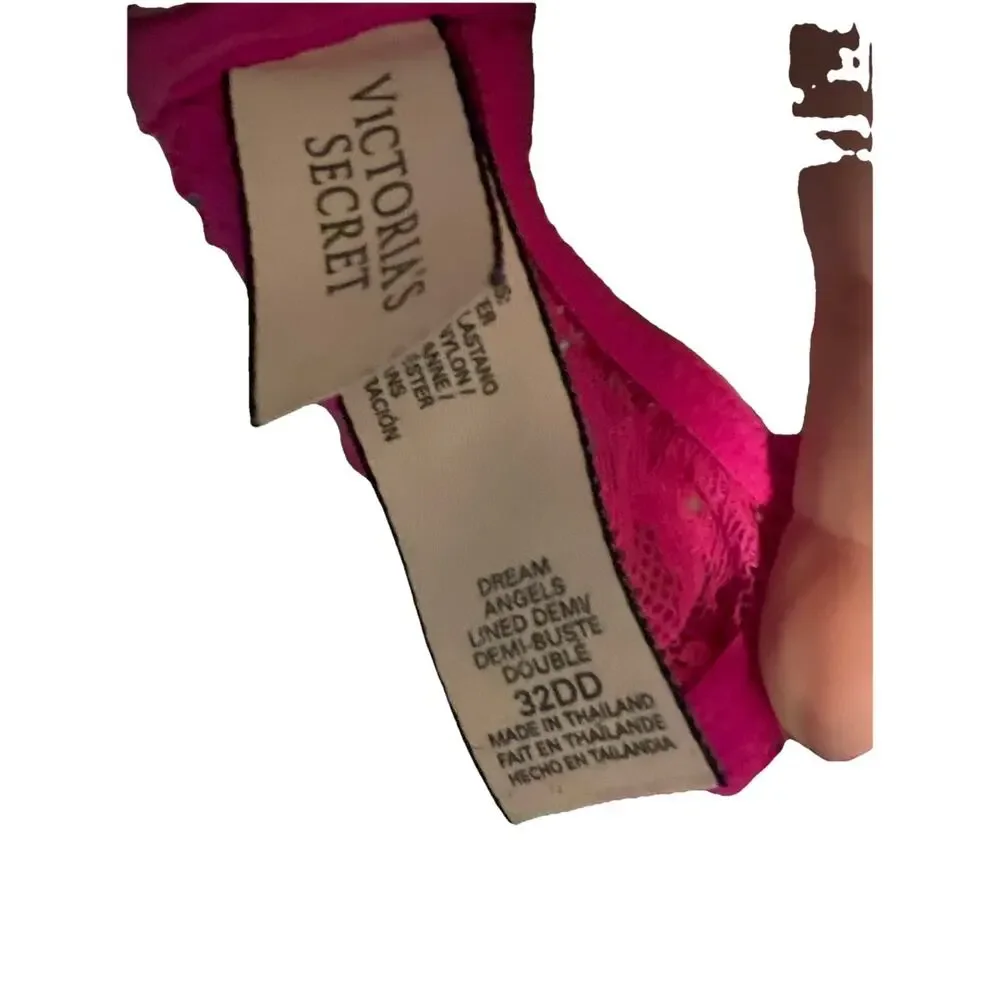 Victoria's Secret Dream Angels Lined Demi Bra Hot Pink Padded Classic Size 32DD